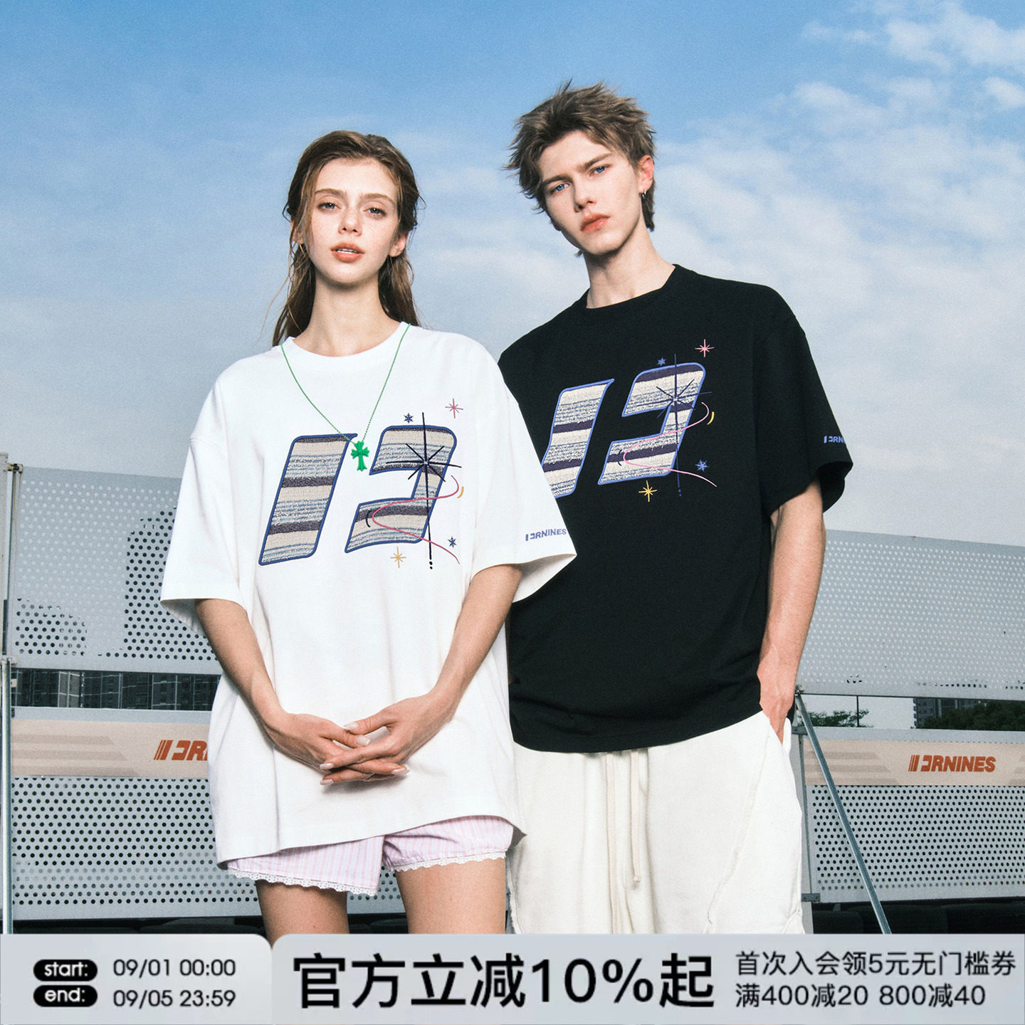 FORNINES贴布刺绣重磅短袖T恤男款情侣装上衣潮牌夏季半袖体恤女图片