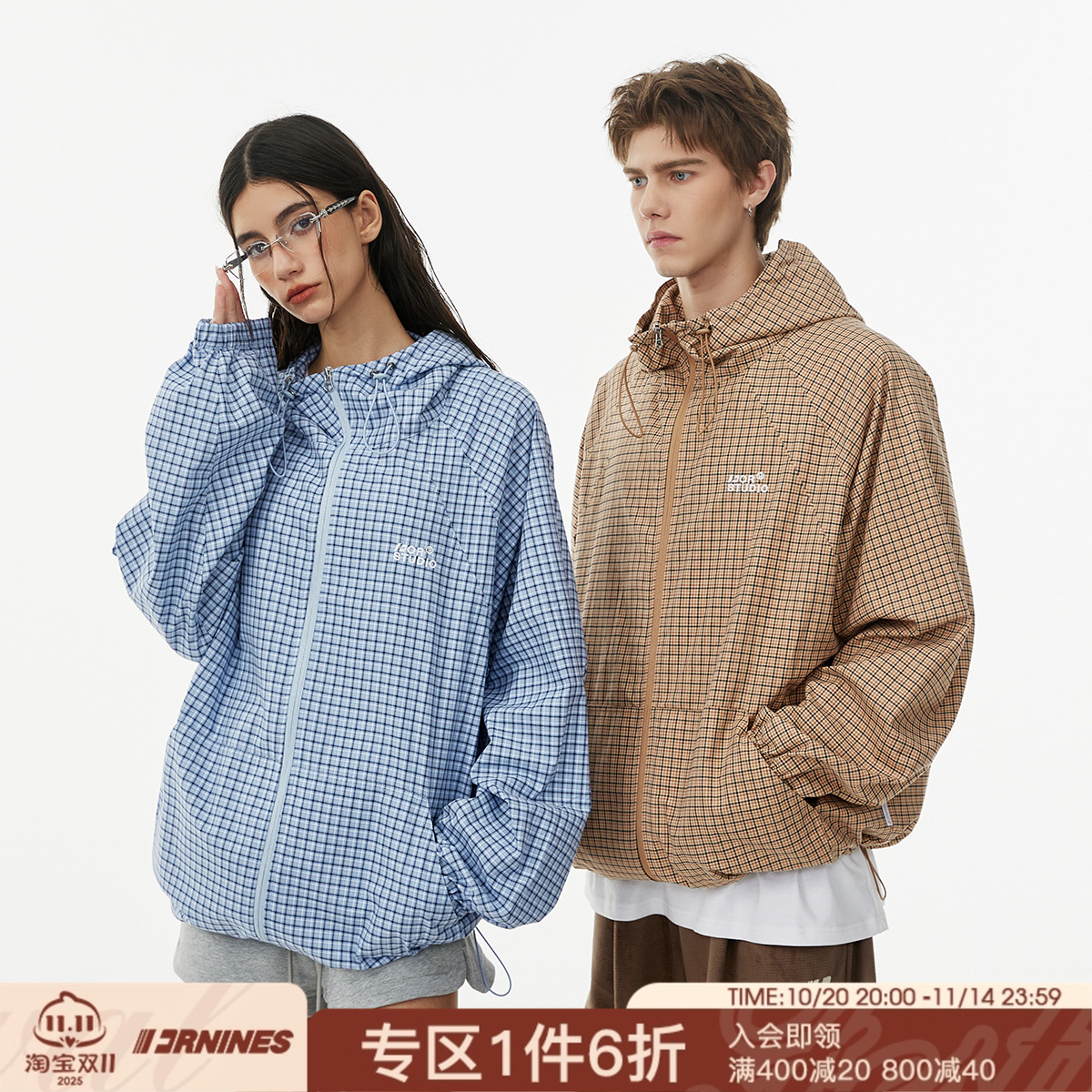 FORNINES连帽格子夹克外套