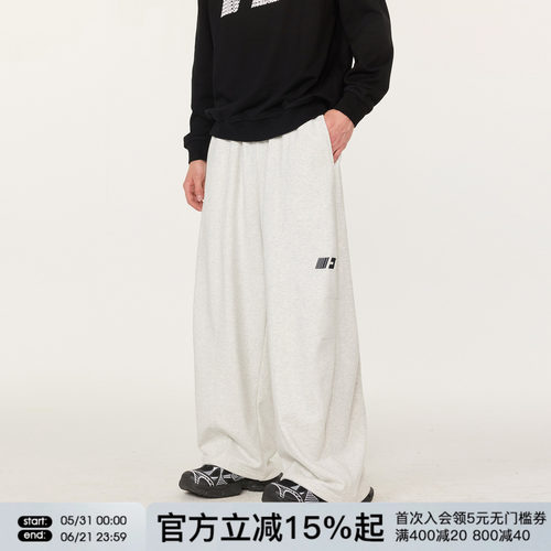 FORNINES刺绣运动弯刀卫裤男女宽松阔腿直筒裤子潮牌春秋休闲长裤