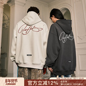FORNINES花体刺绣重磅卫衣男女潮牌连帽衫 秋冬情侣美式 加绒厚外套