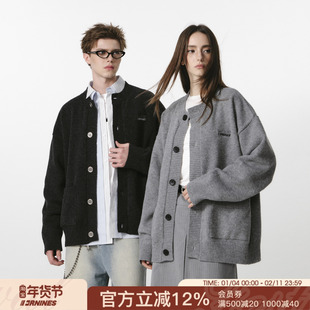 FORNINES慵懒松弛感含羊毛圆领针织开衫男女秋冬宽松休闲毛衣外套