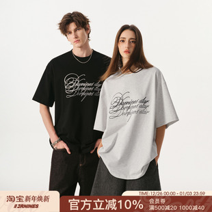 打底衫 FORNINES刺绣短袖 上衣重磅纯棉半袖 情侣装 T恤男女潮牌夏季