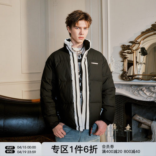 FORNINES撞色拼接皮面棉衣