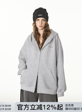 FORNINES重磅刺绣开衫灰色卫衣男女情侣装潮牌春季连帽衫拉链外套