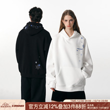 FORNINES雪花刺绣加绒卫衣男潮牌情侣装重磅连帽衫秋冬加厚外套女