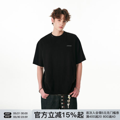 FORNINES水洗做旧纯棉短袖T恤男款上衣潮牌夏季复古半袖打底衫女