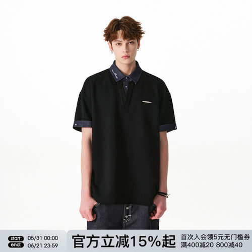 FORNINES假两件拼接短袖polo衫男女情侣上衣夏季潮牌半袖翻领T恤