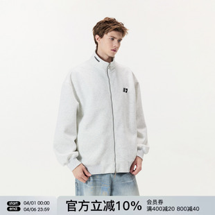 FORNINES刺绣立领拉链开衫 通勤外套 灰色卫衣男女潮牌春秋情侣美式
