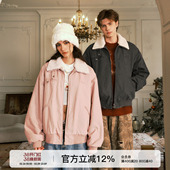 外套 复古工装 FORNINES可拆羊羔毛翻领加厚棉衣男女情侣装 潮牌冬季