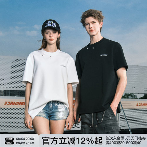 FORNINES刺绣空气层正肩短袖T恤男女潮牌夏季cleanfit半袖体恤衫
