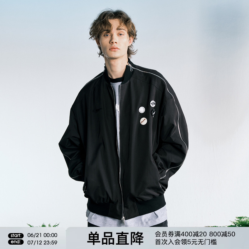 FORNINES美式高街拉链徽章飞行员夹克男女潮牌棒球服春秋宽松外套