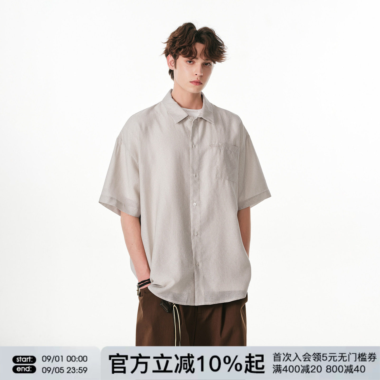FORNINES极简纯色短袖衬衫男女2026夏季新款情侣半袖复古老钱上衣图片