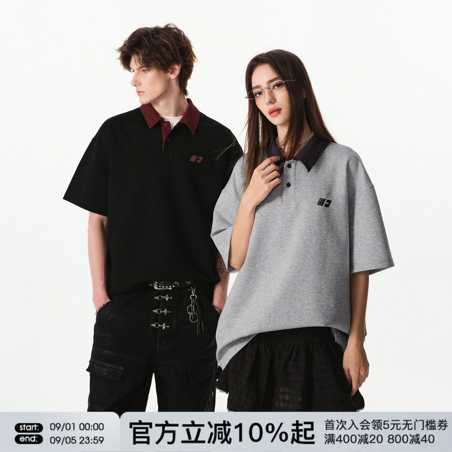 FORNINES曼巴棉撞色翻领短袖polo衫男女情侣上衣潮牌夏季半袖T恤图片