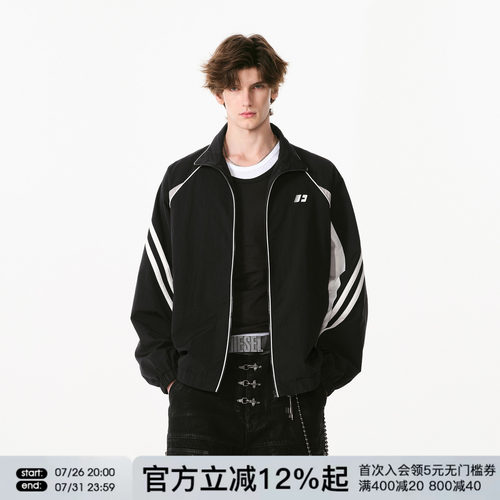 FORNINES防泼水撞色拼接立领运动夹克男潮牌情侣装春秋外套女上衣