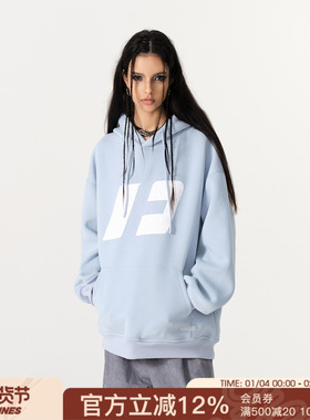 FORNINES重磅蓝色卫衣男女情侣装连帽衫潮牌秋冬上衣加厚加绒外套