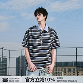 半袖 FORNINES撞色条纹纯棉短袖 上衣潮牌夏季 男女情侣装 T恤 POLO衫