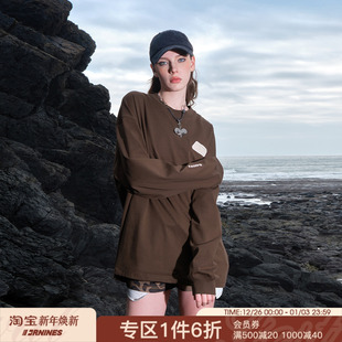 FORNINES刺绣纯棉重磅长袖 T恤男女潮牌上衣春秋内搭卫衣打底衫