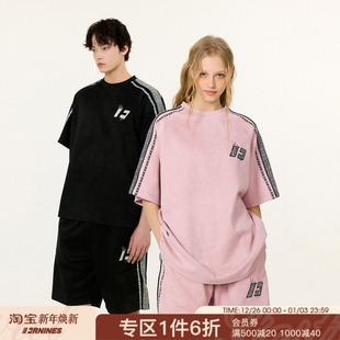 半袖 FORNINES刺绣拼接麂皮绒短袖 美式 上衣潮牌夏季 T恤男女情侣装