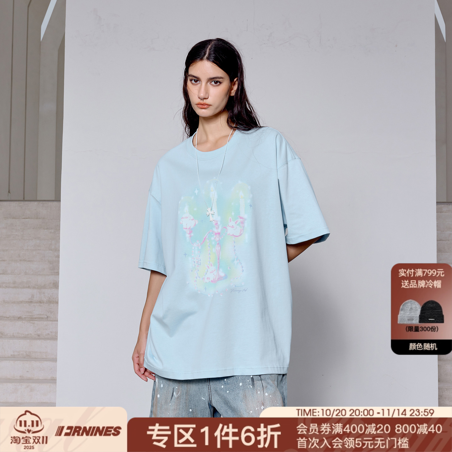 FORNINES趣味印花纯棉短袖T恤男女宽松上衣潮牌2025夏季新款半袖