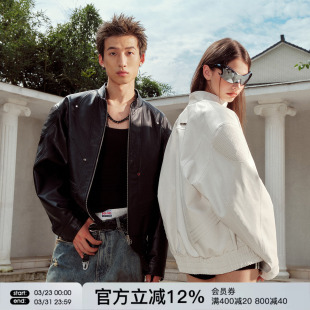 夹克外套 美式 FORNINES高品质pu皮短款 垫肩皮衣男女潮牌机车服春季