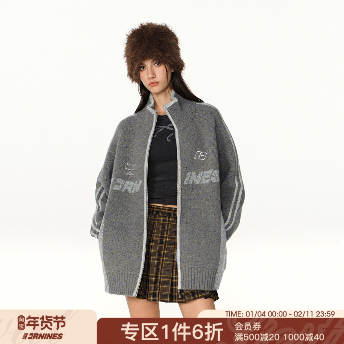 FORNINES复古拼色加厚开衫毛衣外套男女潮牌秋冬情侣装美式针织衫,男装,针织衫/毛衣,淘宝优惠券,粉丝福利购,淘宝优惠卷