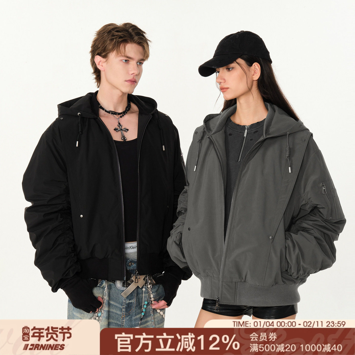 FORNINES微短款连帽飞行员棉服男潮牌冬季棉衣加厚美式工装外套女,男装,棉衣,淘宝优惠券,粉丝福利购,淘宝优惠卷