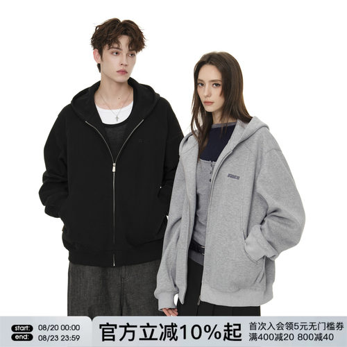 FORNINES新款刺绣开衫重磅卫衣男女潮牌情侣装连帽衫春秋休闲外套