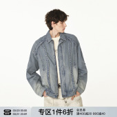FORNINES设计感做旧水洗蓝牛仔夹克男女春季 潮牌衣服复古小众外套