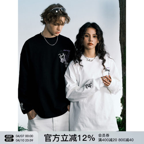 FORNINES美式重磅刺绣长袖T恤