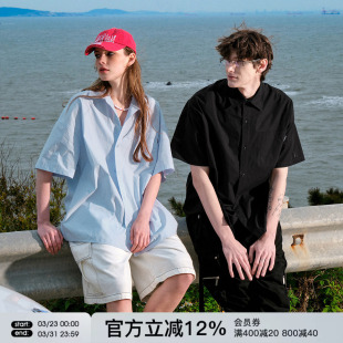 宽松通勤半袖 男女潮牌纯色上衣夏季 衬衫 FORNINES极简百搭纯棉短袖