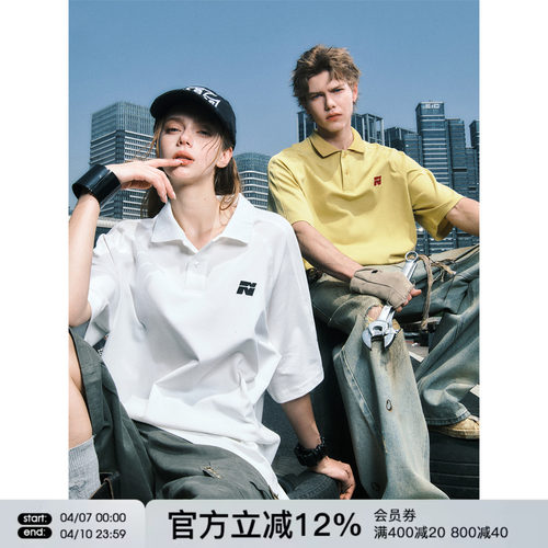 FORNINES刺绣凉感短袖POLO衫男女情侣装上衣潮牌宽松半袖夏季T恤