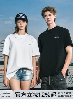 FORNINES刺绣空气层正肩短袖T恤男女潮牌夏季cleanfit半袖体恤衫