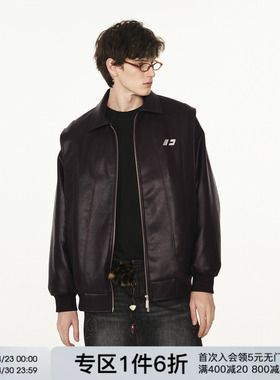 FORNINES设计感假两件刺绣pu皮衣男女情侣装夹克潮牌春季美式外套