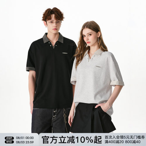 FORNINES假两件短袖polo衫男女情侣上衣潮牌夏季新款翻领半袖T恤
