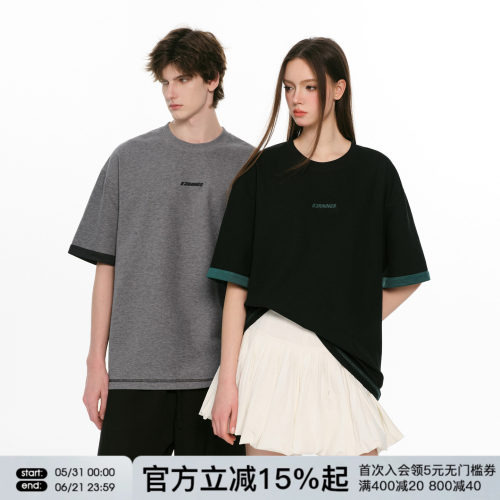FORNINES刺绣撞色短袖T恤男女情侣宽松重磅上衣2026夏季潮牌半袖