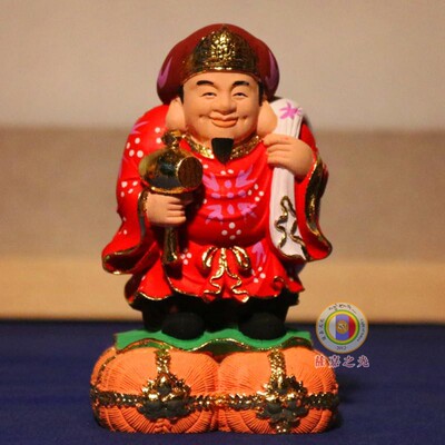 彩绘桧木纳财日式大黑天财神摆件