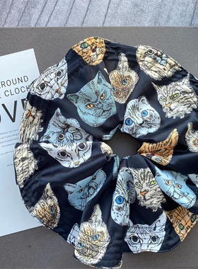 复古超大号发圈咖啡猫咪可爱卡通时尚洋气ins大肠气质高级束发绳