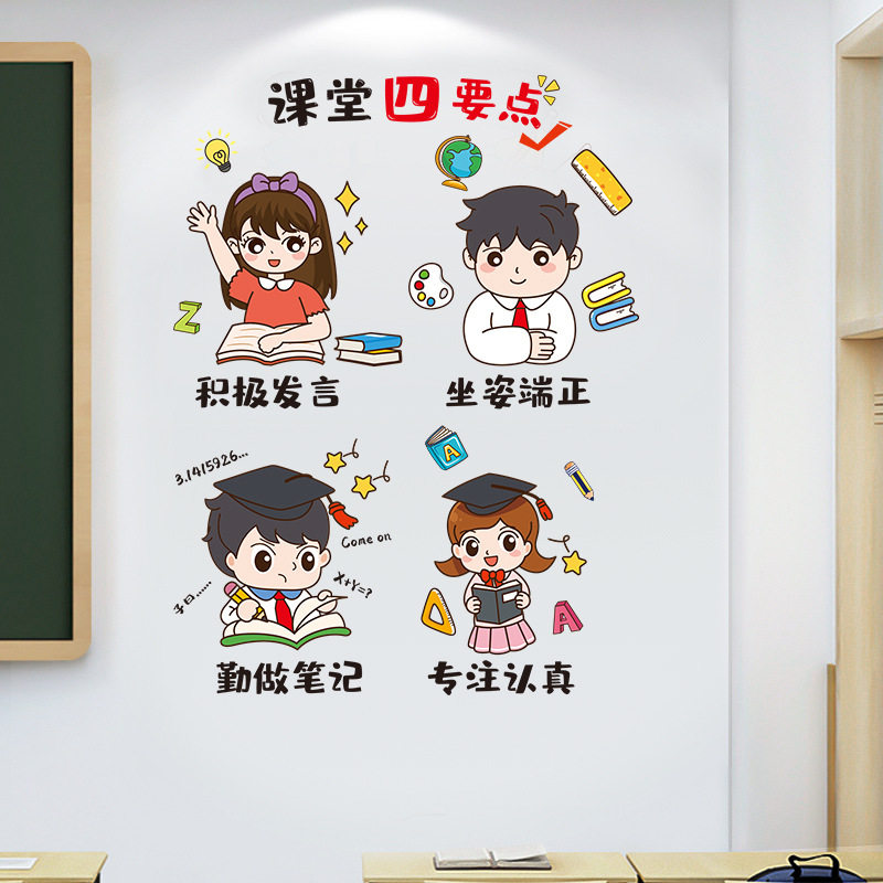 小学班级教室文化布置装饰墙贴纸课堂纪律四要点墙壁励志标语贴画