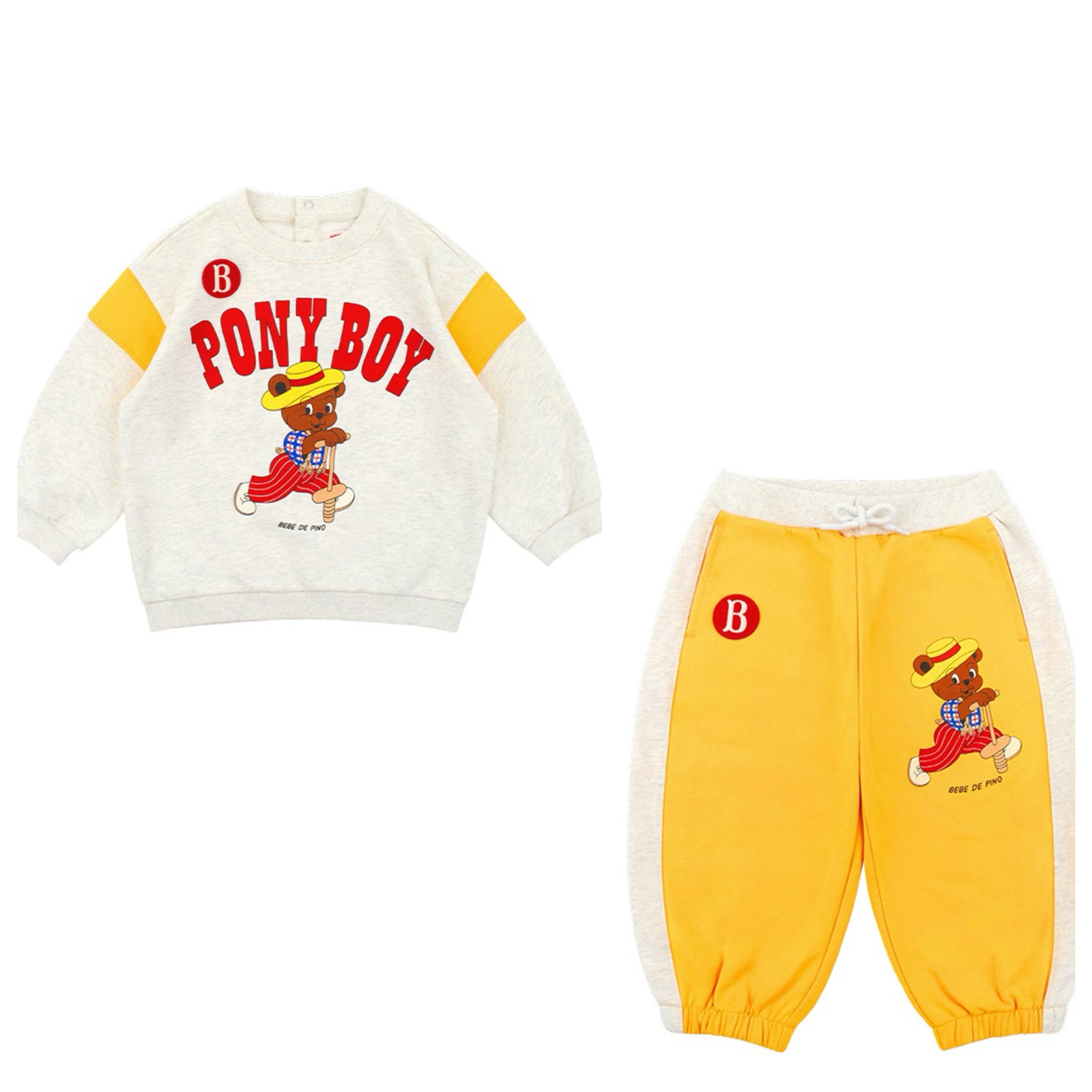 现货！26年韩国童装ins风婴儿宝宝男女童黄色小熊卫衣卫裤套装