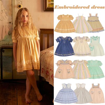 儿童连衣裙2026SS夏季APO复古重工打揽女童公主裙刺绣花朵背带裙