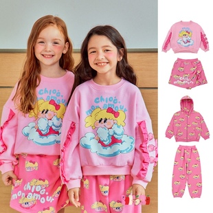 加绒！现货！韩国婴儿宝宝女童玫粉色女孩卫衣短裙裤子套装