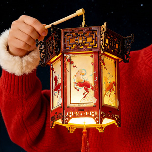 新年灯笼手工DIY手提灯古风挂饰儿童木质3D立体拼图拼装模型马年