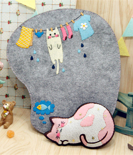 免裁剪晚安猫咪鼠标垫护腕鼠标枕美悦不织布手工布艺diy材料包