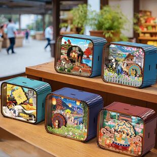 原创木质音乐盒城市景点文创八音盒旅游纪念品国潮摆件冰箱贴摆摊