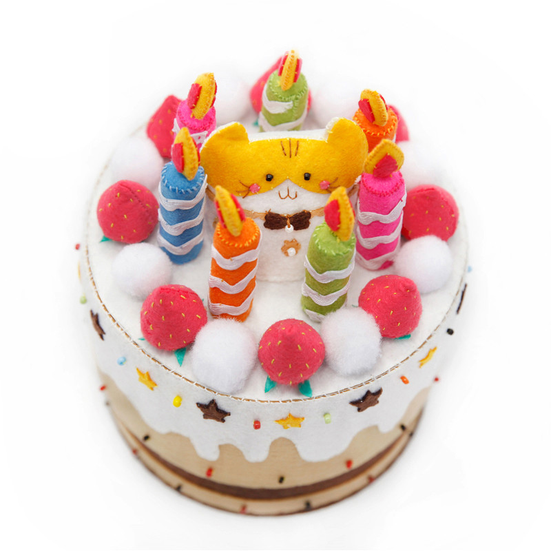 免裁剪小猫生日蛋糕收纳盒置物盒不织布diy手工制作材料包