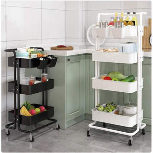 4-Tier Plastic Rolling Utility Cart Storage Trolley, Kitchen