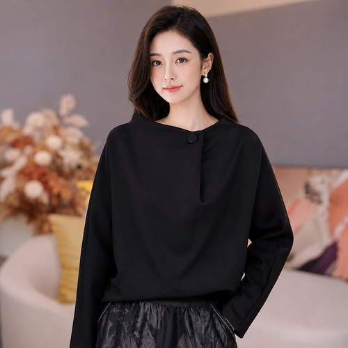 欧货立领纯色长袖T恤女2026