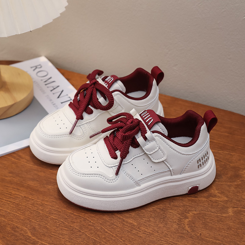 青少年魔术贴小白鞋男女大童板鞋39码40码小学生鞋子皮面休闲秋鞋