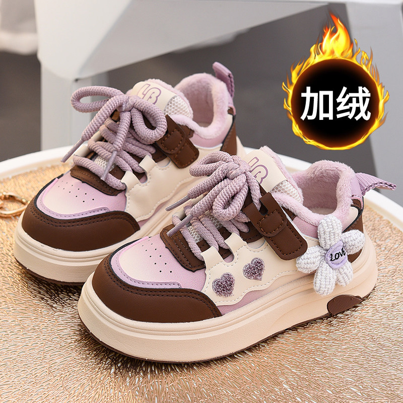蜡比小星童鞋儿童加绒板鞋二棉鞋2025新款小女孩冬季女童保暖鞋冬