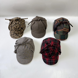 外贸高品质甜酷辣妹风豹纹雷锋帽东北户外护耳帽时尚系带飞行员帽